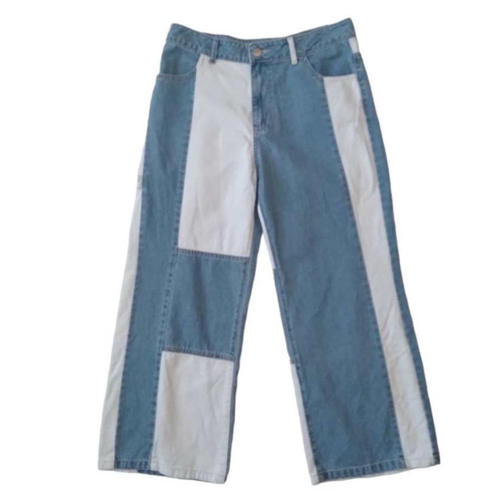 PASTICHE Jeans Women's Large Blue and White Colorblock High Waisted Denim Jeans
